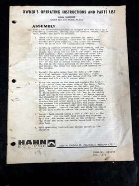 Ph-510 Hahn Ph510 1972 Shredder Operating Instructions And Parts List