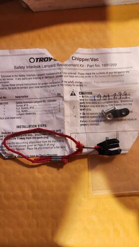 1901299 Troy-bilt Chipper Vac Saftey Lanyard For 47261 47279 47282 47286 47287