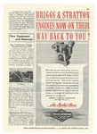 1945 Briggs & Stratton Ad; Cycle Gasoline Engines Back After End Of WW2. Fixed Price $21.84.
