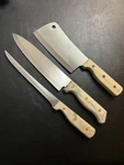 3 Carvel Hall Great Blades Knives Set Cleaver Chef Fillet Knife Wood Handle Vtg. Fixed Price $34.30.