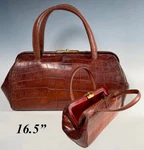 Antique English 16.5" Dr Bag Or Satchel, Purse, C.1915 Croc Wolfsky & Co, London. Fixed Price $795.00.