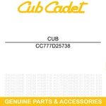 Cub Cadet 777D25738 Label Csv 050 159CC Engine Shrd. Fixed Price $15.95.