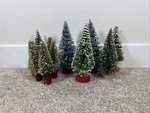 Vintage Christmas Village Bottle Brush Tree Pair Red Wood Bases 11-12". Fixed Price $98.95.