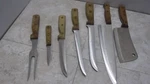 Carvel Hall Great Blades Knives Set Cleaver & 5 Knife, Fork Wood Handle. Fixed Price $40.00.