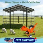 18HP 3" Gas Self-feeding Wood CHIPPER+13*20 Heavy-duty Metal Livestock Shelter. Fixed Price $3699.00.
