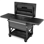 Keter Outdoor Patio Cooling Chest, 89.8 Qt Beverage Bar Cart W/ Wheels, Graphite. Fixed Price $329.99.